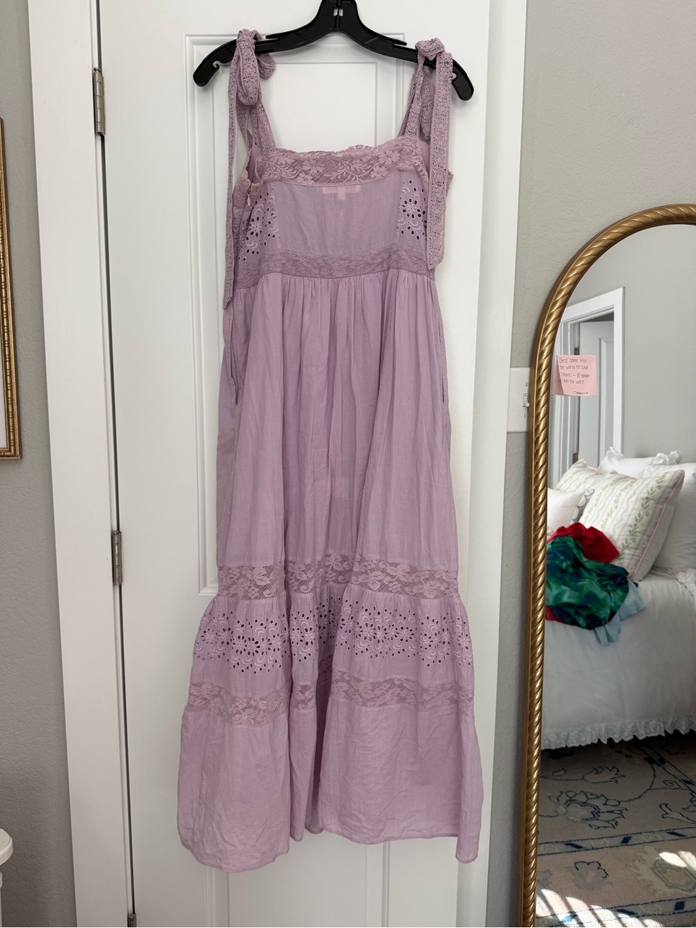 LoveShackFancy Lavender Eyelet Tie-Shoulder Cotton Sundress - Picture 2 of 3